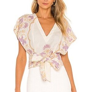 Free People Arielle Tie Waist Linen V Neck Blouse Top Size XL, Fits like M/L